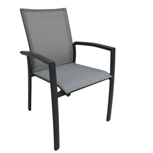 Iris - Stapelstuhl aus Aluminium/Textilene anthrazit mit Armlehnen