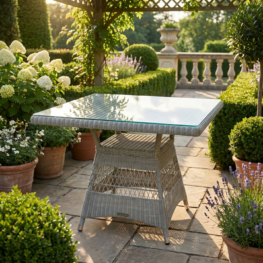 Matahari Gartentisch Acapulco Ø 100 cm Aluminium/Polyrattan grau mit Glasplatte