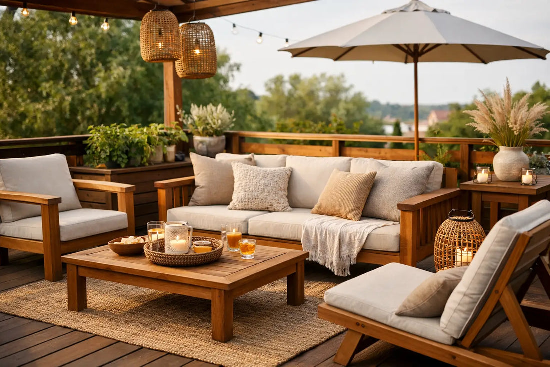 Terrasse gemütlich mit Holzmöbeln gestalten