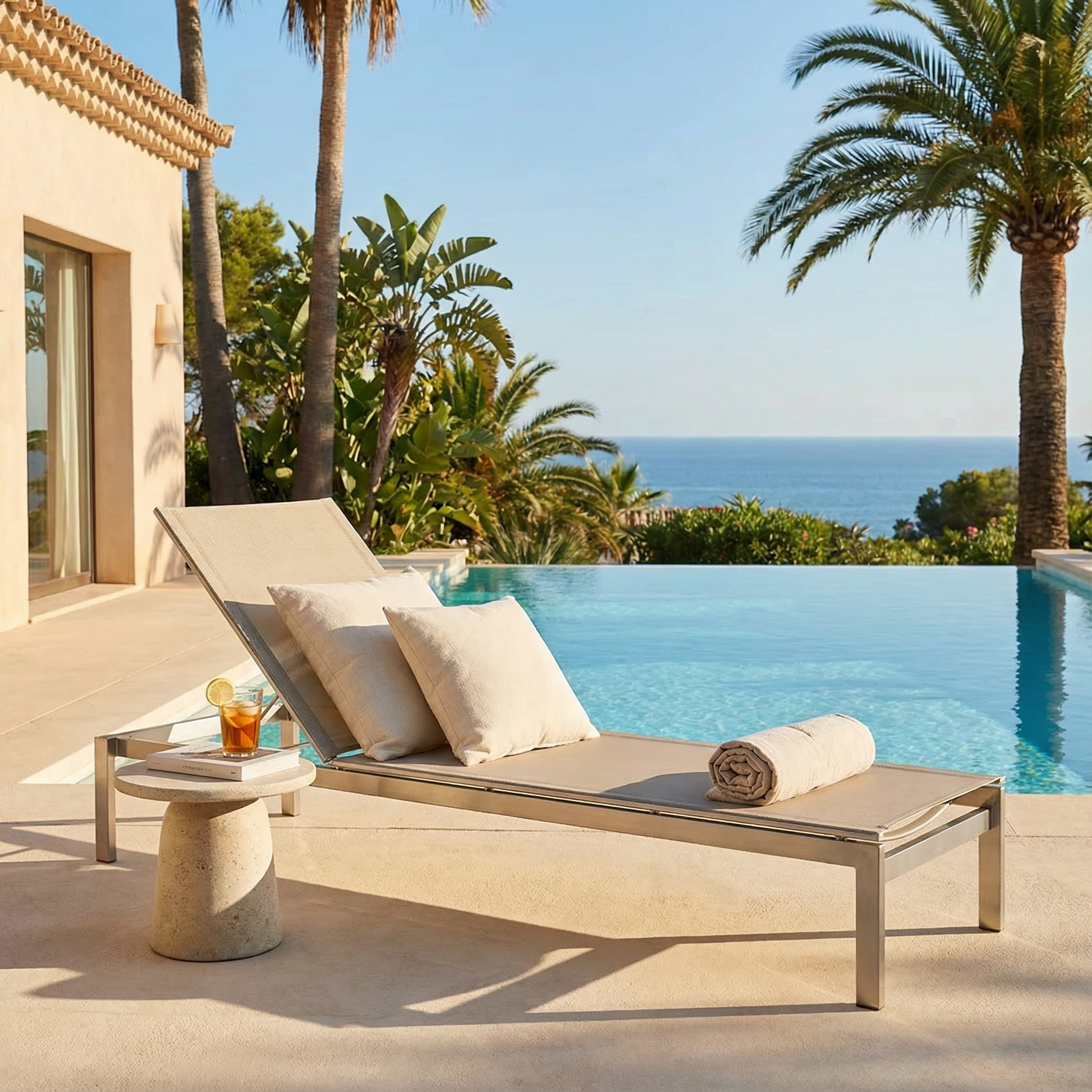 Gartenliege Libra sandgrau Edelstahl/Textilene