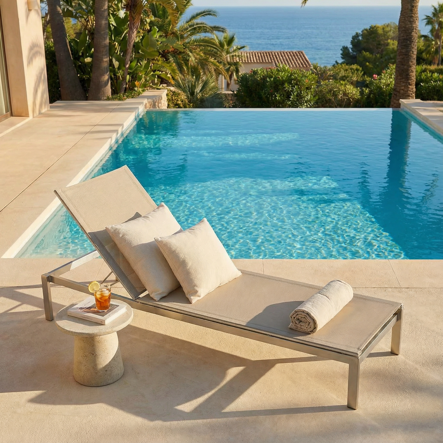 Gartenliege Libra sandgrau Edelstahl/Textilene