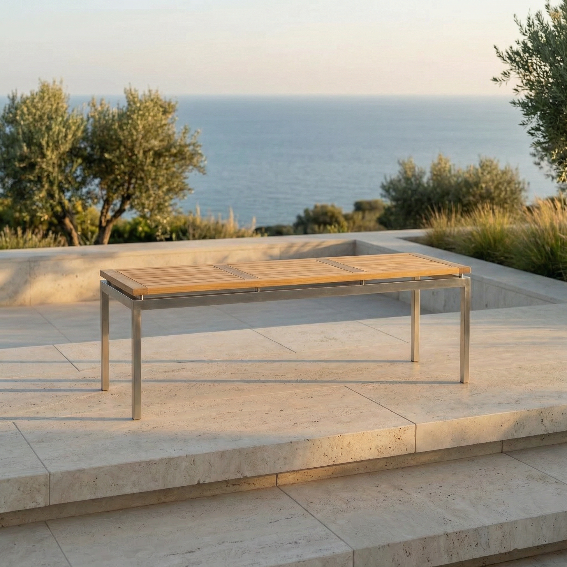 Hockerbank Centauri Teakholz/Edelstahl