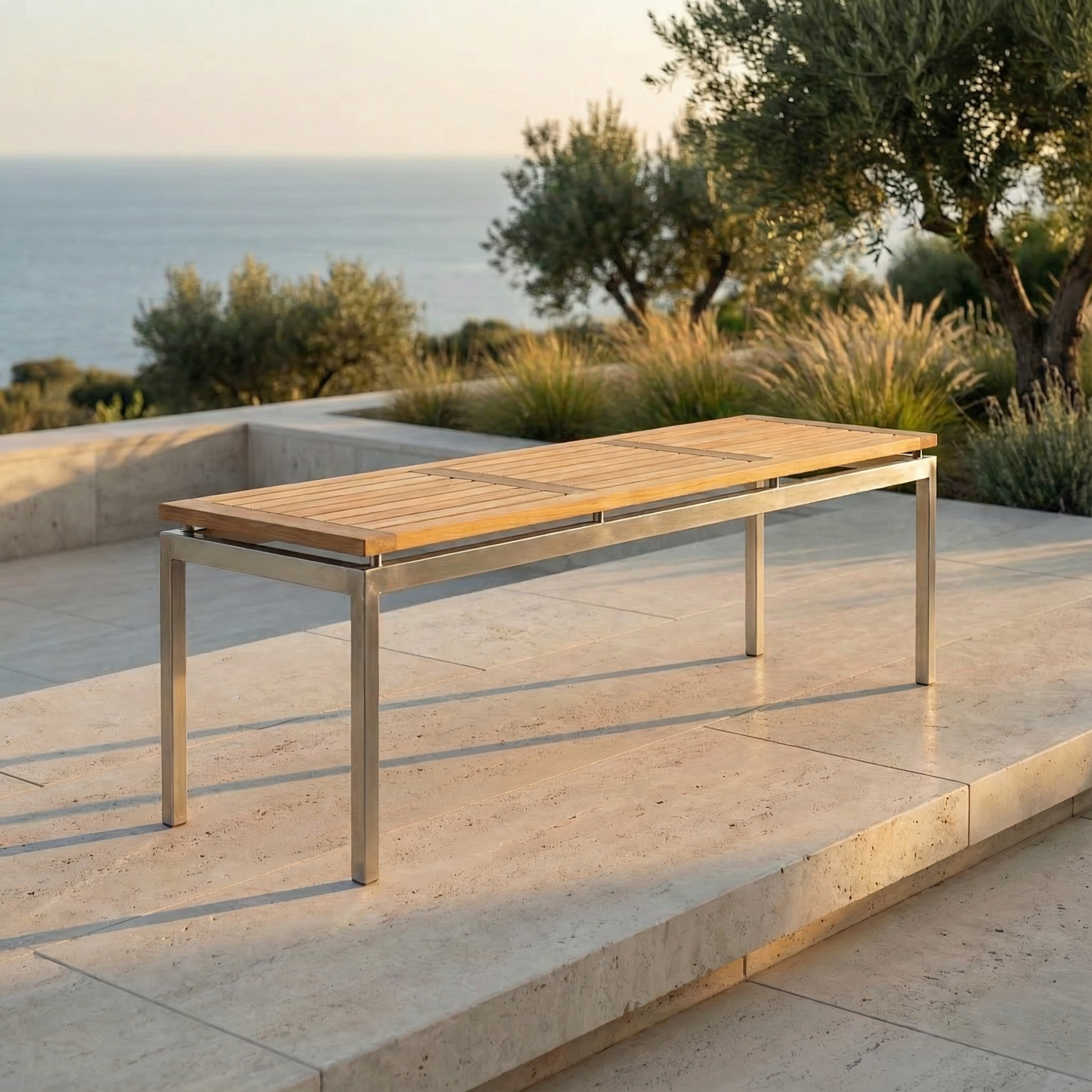 Hockerbank Centauri Teakholz/Edelstahl