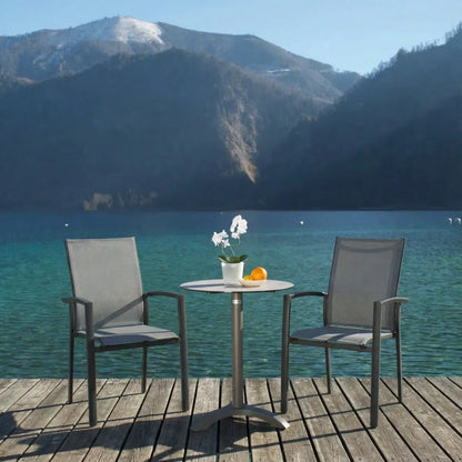 Iris - Stapelstuhl aus Aluminium/Textilene anthrazit mit Armlehnen