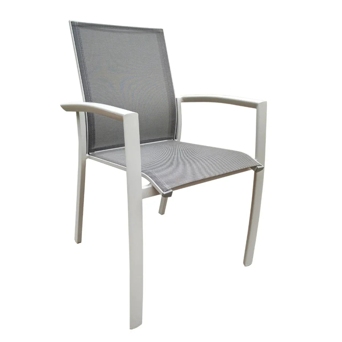 Iris - Stapelstuhl aus Aluminium/Textilene anthrazit mit Armlehnen