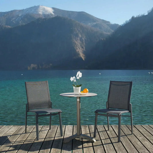 Iris - Stapelstuhl aus Aluminium/Textilene anthrazit ohne Armlehnen