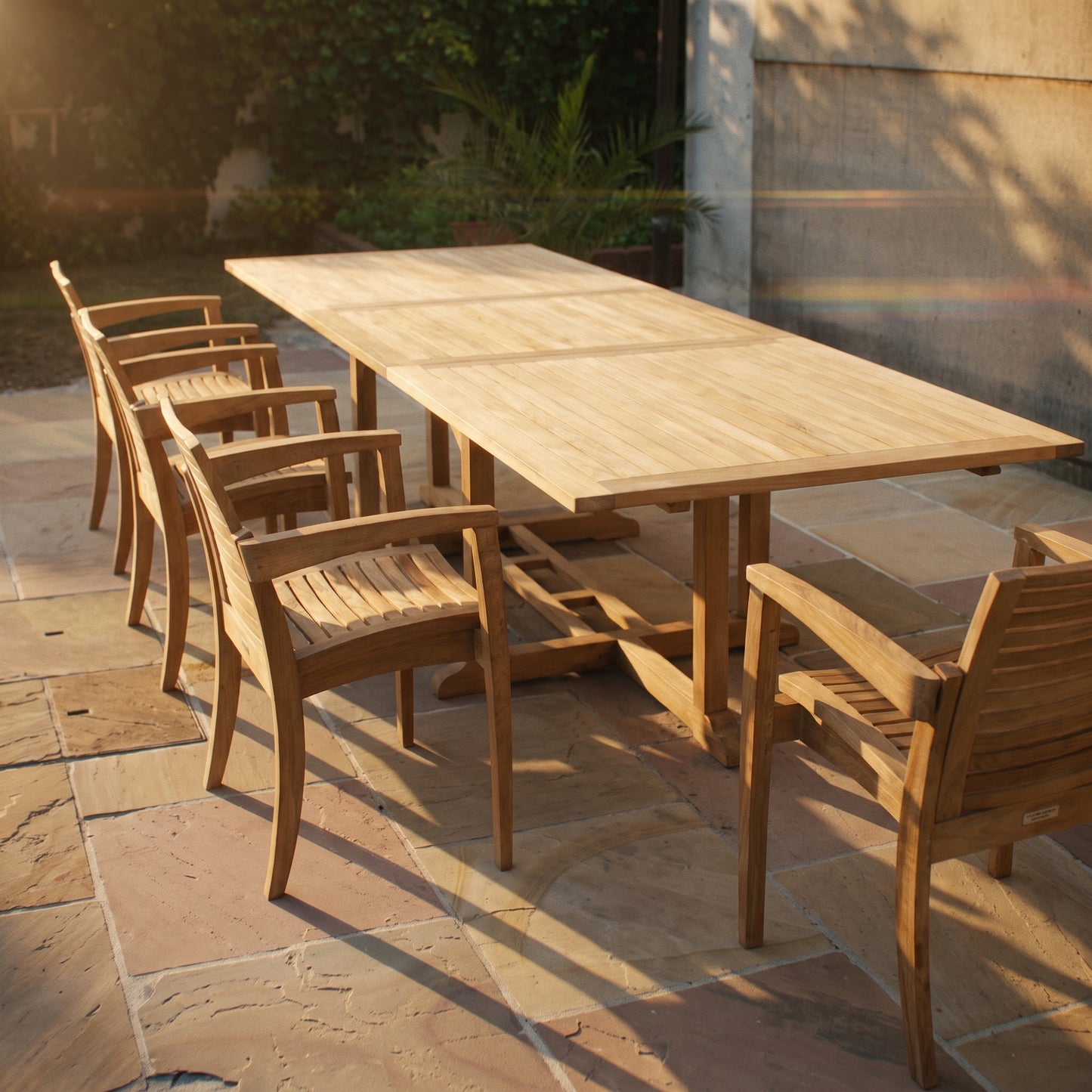Matahari Zeus Ausziehtisch 220-300cm Outdoor Gartenmöbel Set aus massivem Teak 8 Stühle