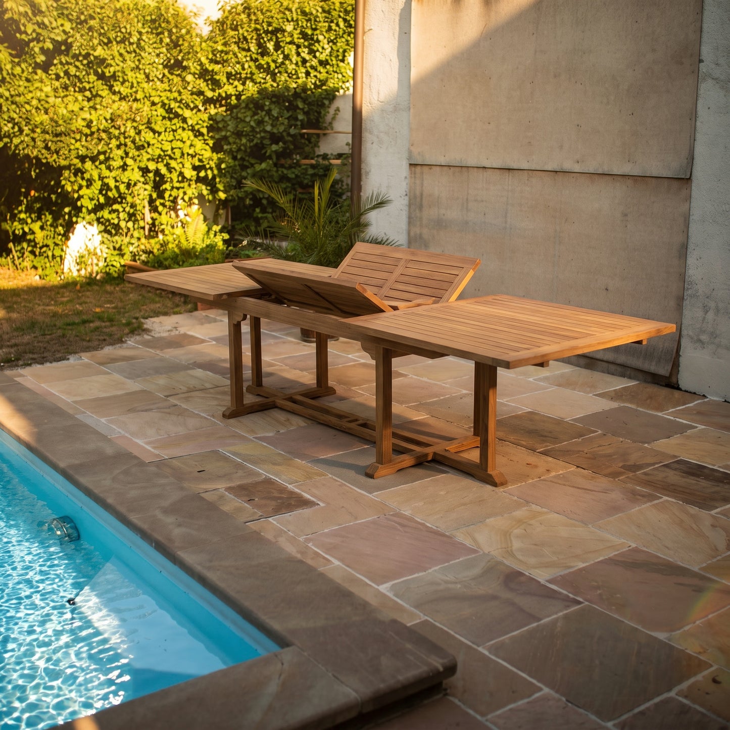 Matahari Zeus Ausziehtisch 220-300cm Outdoor Gartenmöbel Set aus massivem Teak 8 Stühle