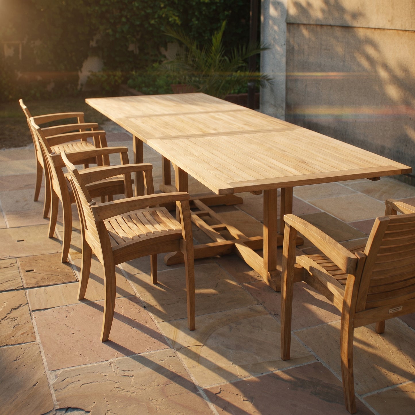Matahari Zeus Ausziehtisch Outdoor Gartenmöbel Set aus massivem Teak 8 Stühle