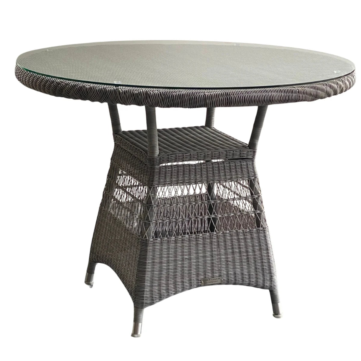 Matahari Gartentisch Acapulco Ø 100 cm Aluminium/Polyrattan grau mit Glasplatte