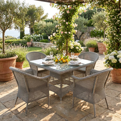 Matahari Gartentisch Acapulco Ø 100 cm Aluminium/Polyrattan grau mit Glasplatte