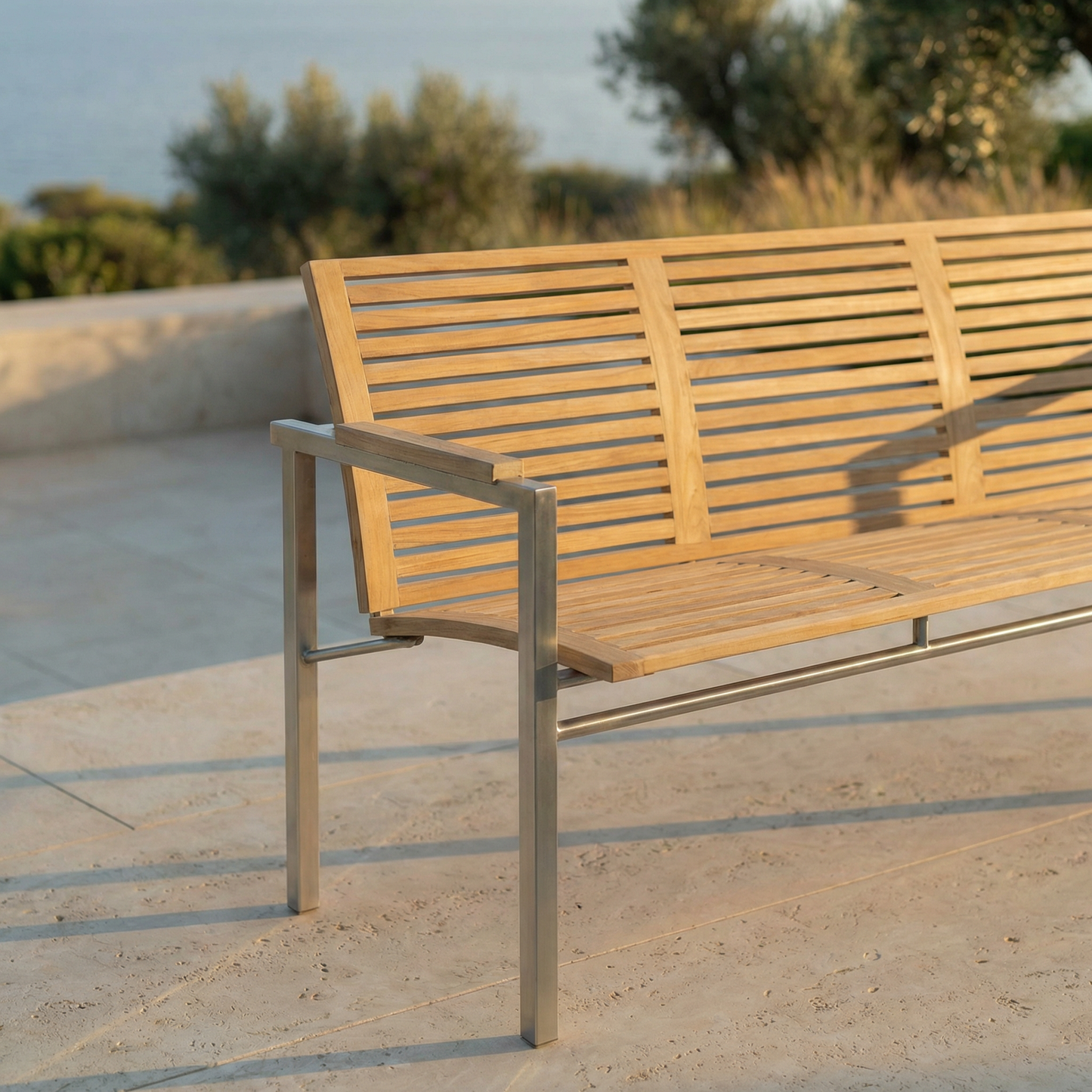 Stapelbank Centauri 215 cm Teakholz/Edelstahl
