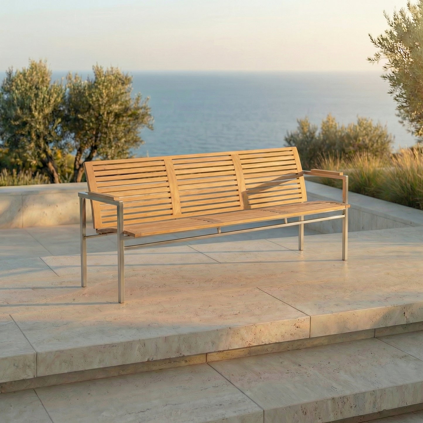 Stapelbank Centauri 215 cm Teakholz/Edelstahl